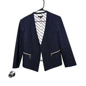 Ann Taylor Tapered Jacket 12 Navy Blue Professional Structured Business Womens